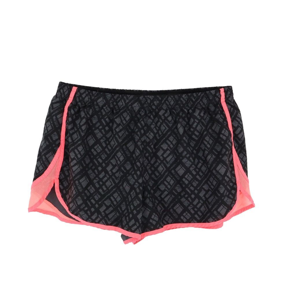 MTA Sport Activewear Shorts Womens Sz L Black Pink Geometric Lined Elastic Waist